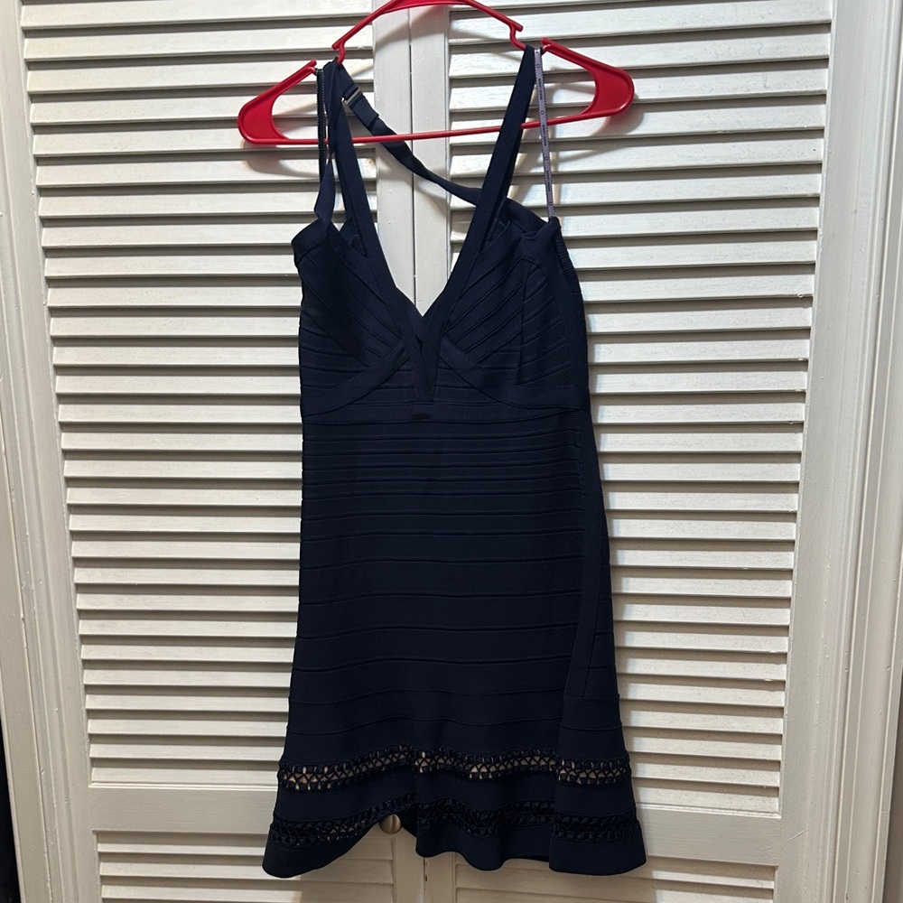 Herve Leger by Max Azria Midnight Blue Strappy Dress Size L